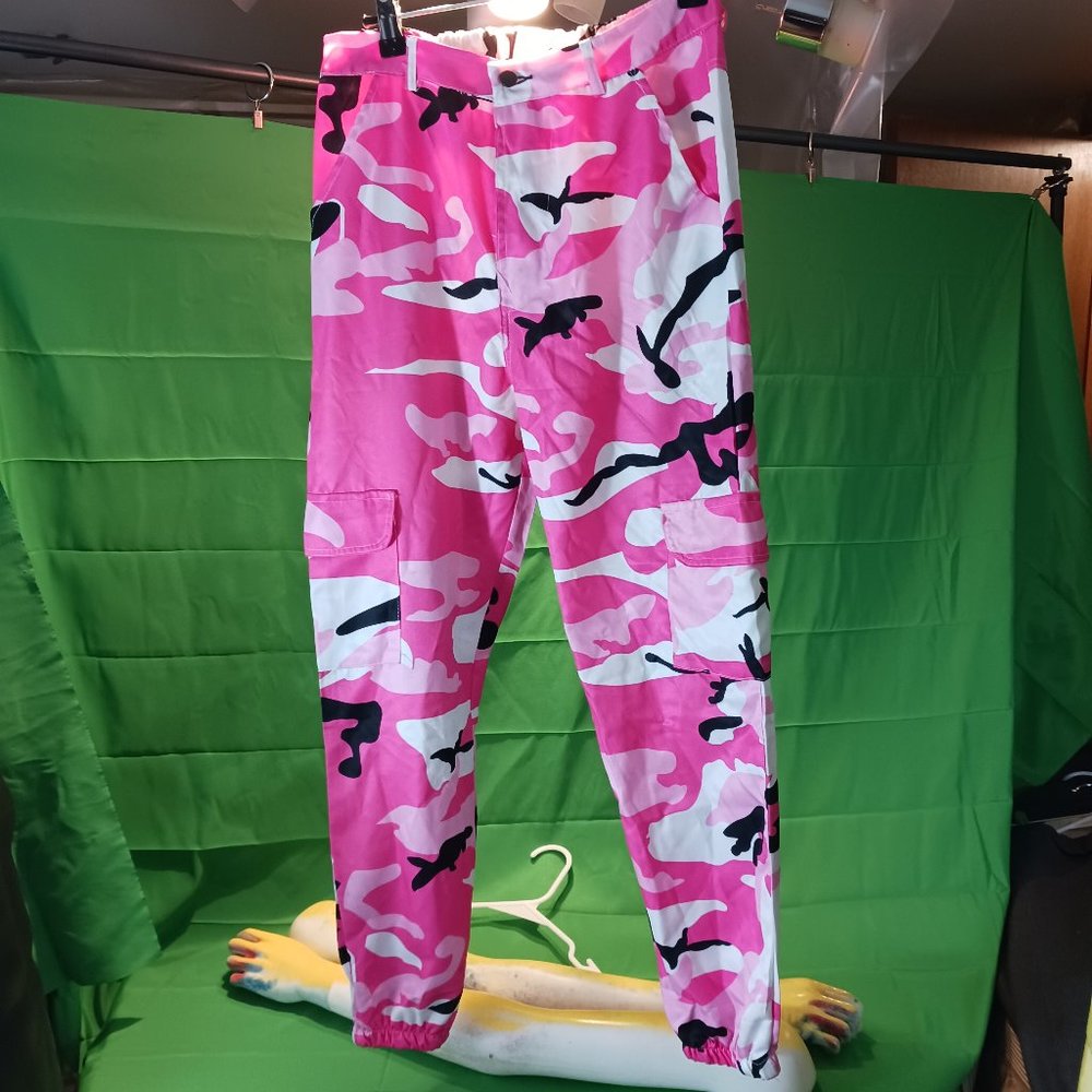 pink camo pants S polytester women brand new